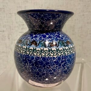 POLISH POTTERY Elegant Small Blue Ceramic Bubble Vase